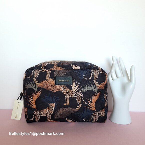 GEMMA LAYNE Travel Cosmetic Fabric Organizer Case w Animal Print- Black multi⭐ - Picture 16 of 16